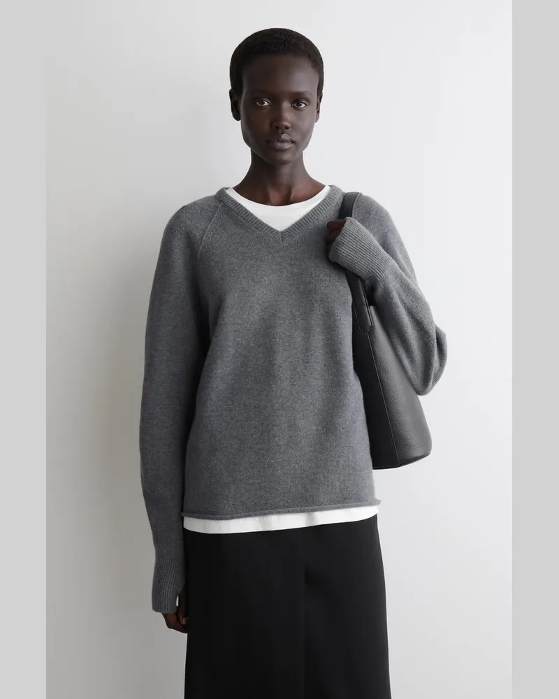 COS Pullover Aus Merinowolle Mit V-Ausschnitt Grau