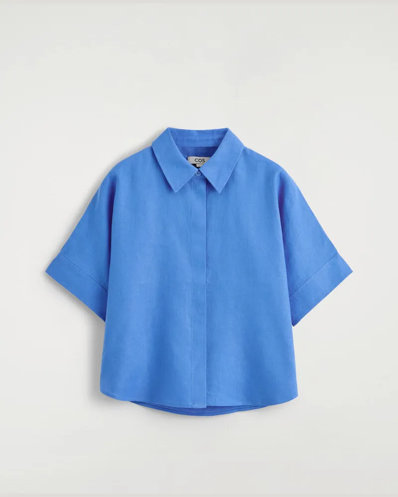 COS Oversized-Leinenhemd Mit Kurzen Ärmeln Blau