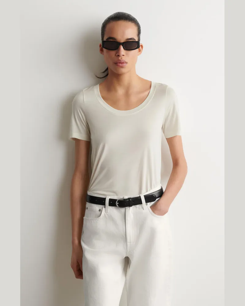 COS Schmales T-Shirt Aus Seide Weiß