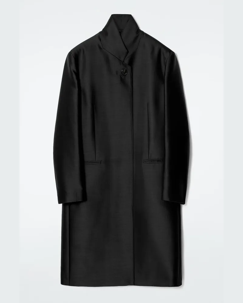 COS Einreihiger Mantel Aus Wolle Und Satin Schwarz