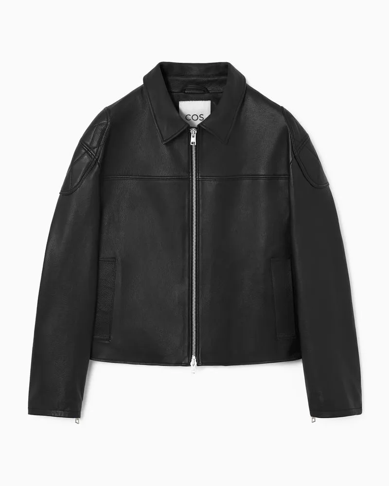 COS Racer-Jacke Aus Leder Schwarz