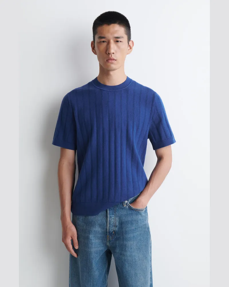 COS Geripptes T-Shirt Aus Merinowoll-Baumwoll-Mix Blau