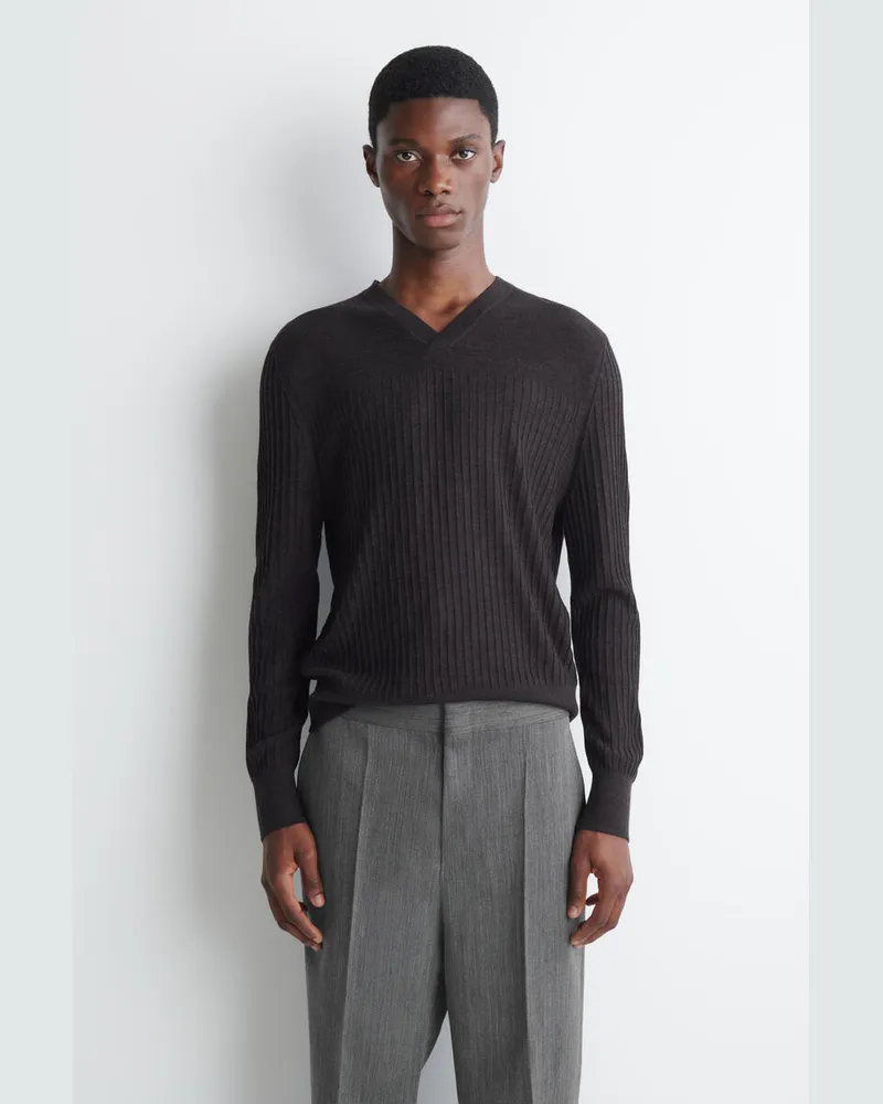 COS Strickpullover Aus Merinowolle Mit V-Ausschnitt Braun