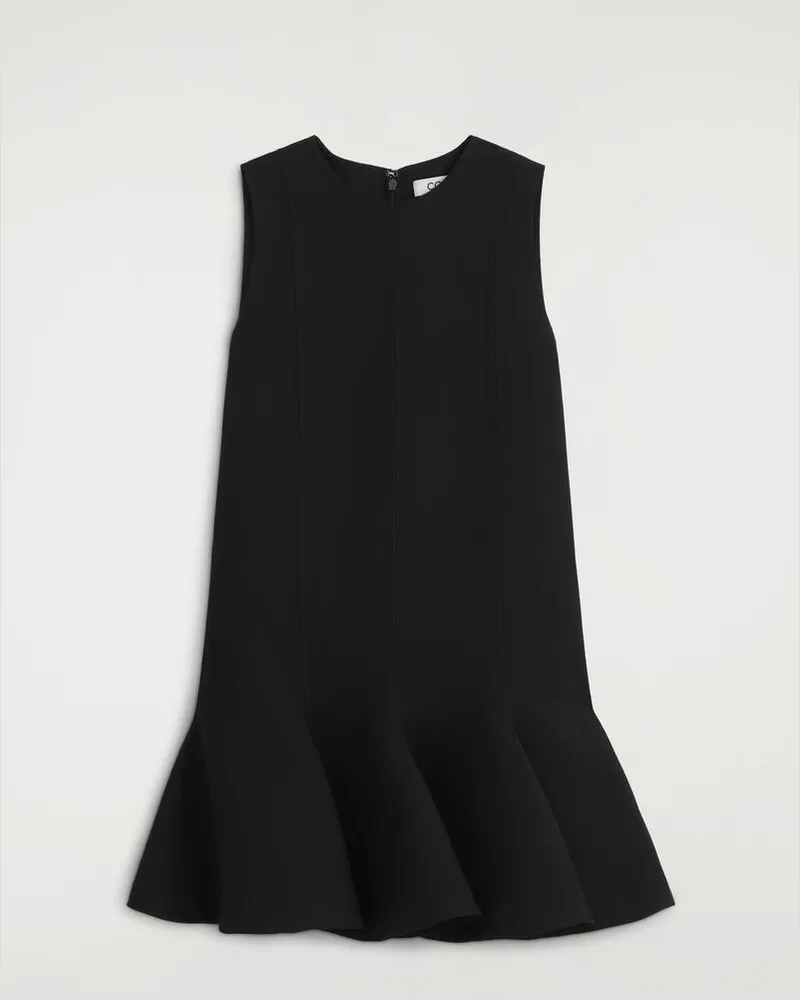 COS Minikleid Aus Twill Aus Woll-Mix Mit Schösschen Schwarz