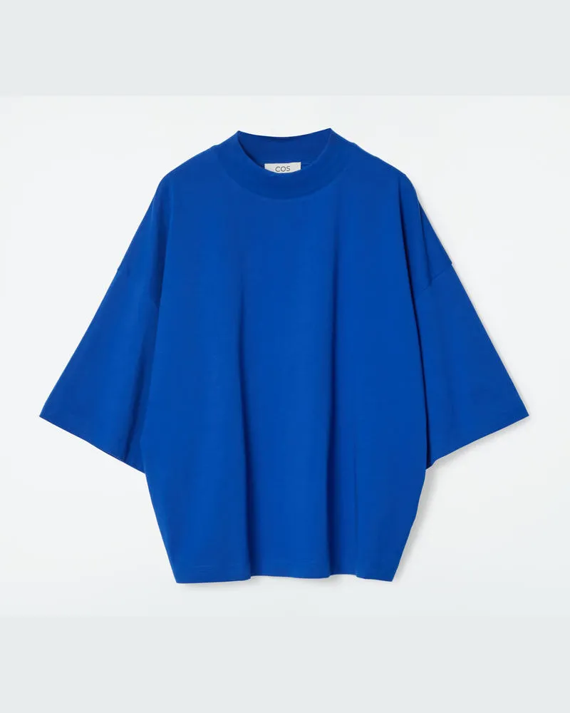 COS Kastenförmiges T-Shirt Mit Stehkragen Blau