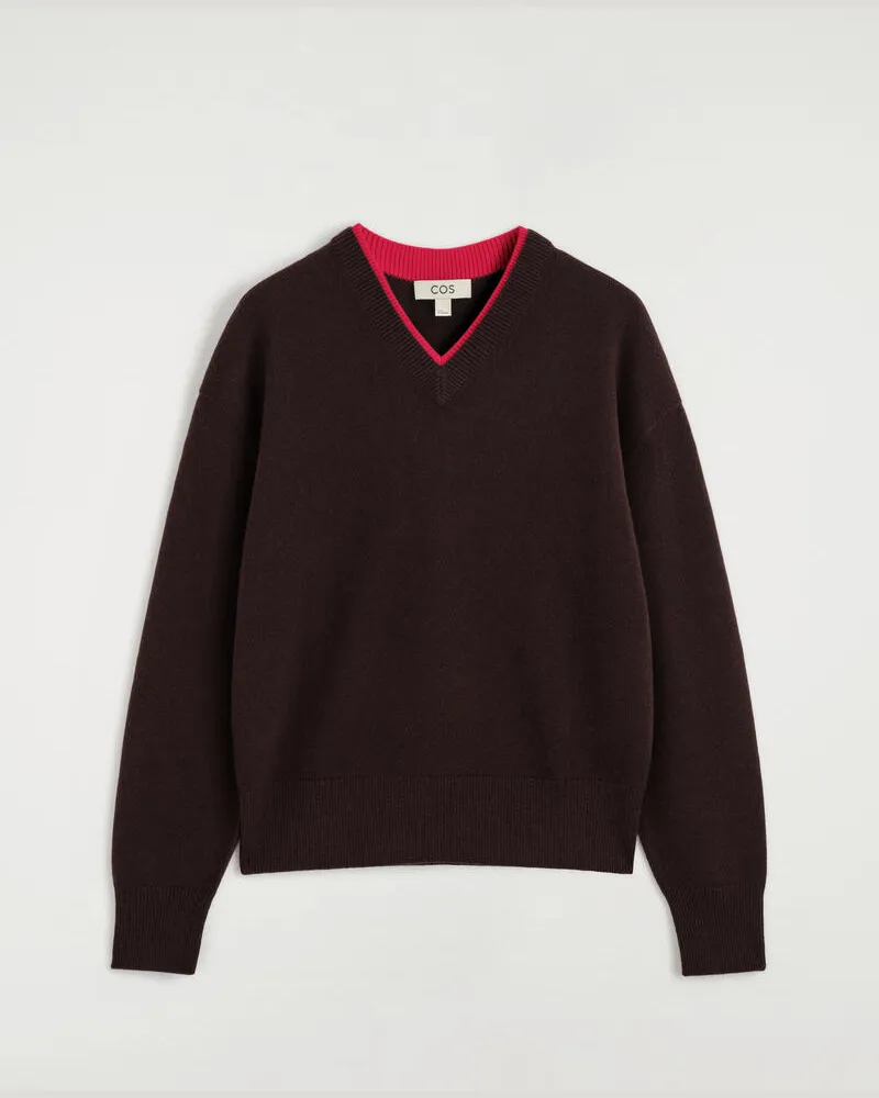 COS Pullover Aus Merinowolle Mit V-Ausschnitt Braun