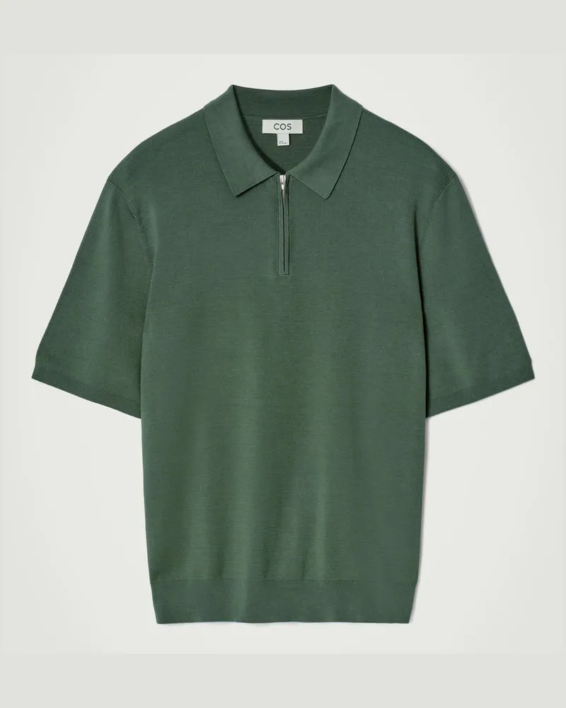 COS Gestricktes Poloshirt Mit Kurzem Reissverschluss Grün