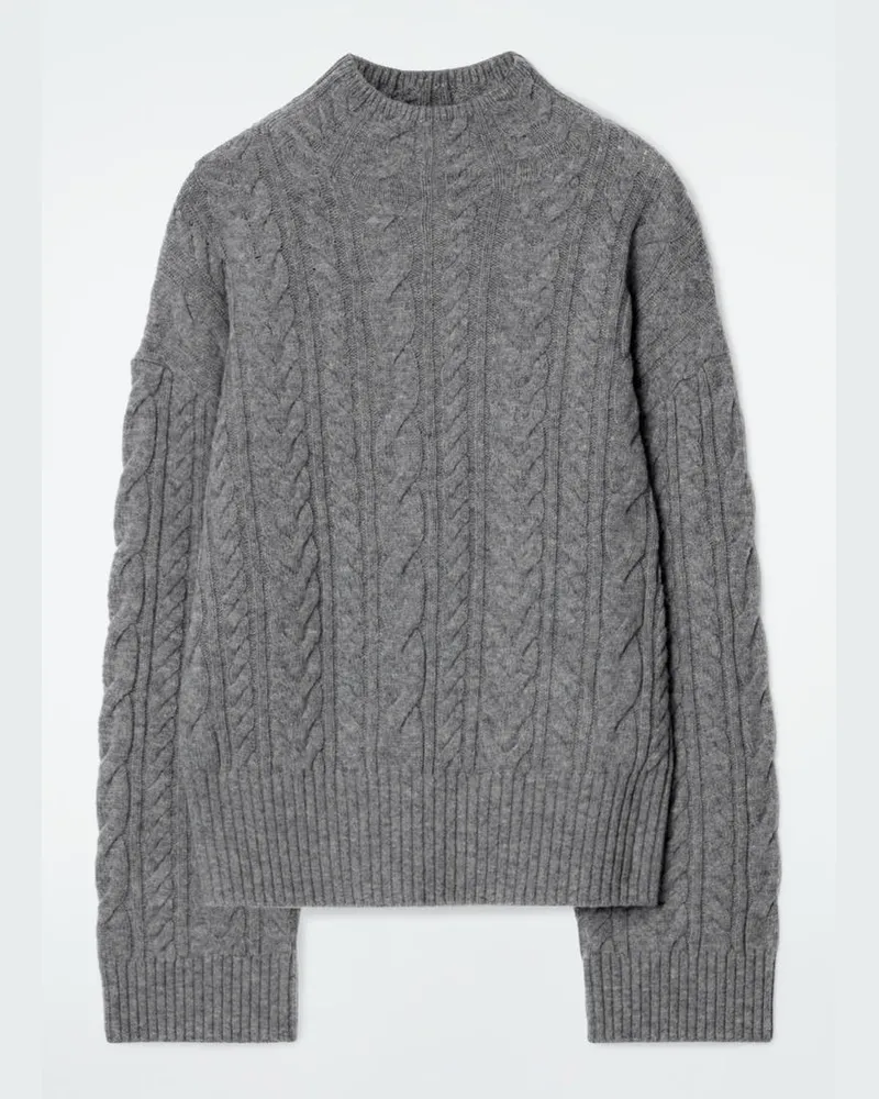 COS Wollpullover Mit Zopfstrickmuster Und Stehkragen Grau