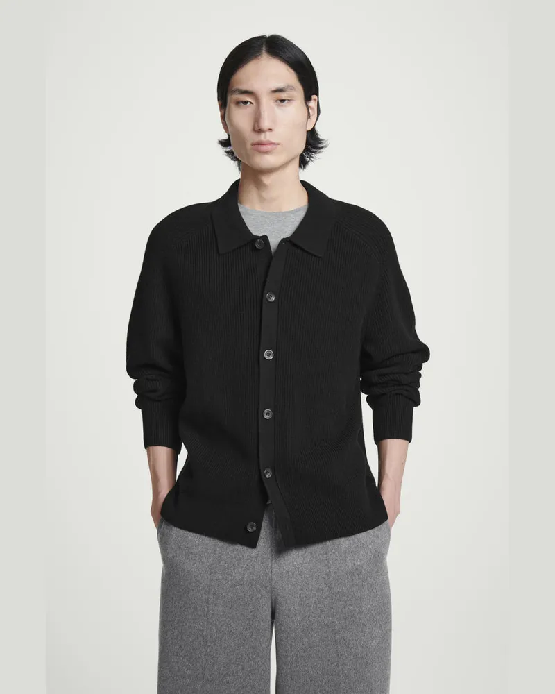 COS Gerippte Strickjacke Aus Wolle Und Kaschmir Schwarz