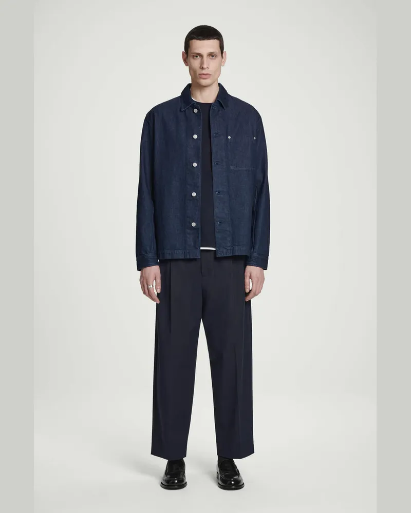 COS Lockere, Schmal Zulaufende Baumwollhose Mit Falten Blau