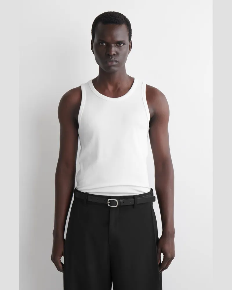 COS Schmales Geripptes Tanktop Aus Baumwolle Weiß