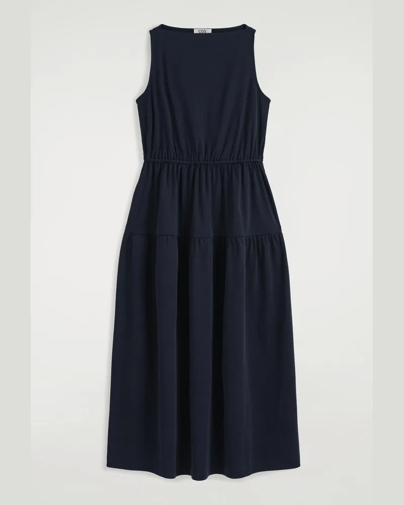 COS Midikleid Mit U-Boot-Ausschnitt Und Raffungen Blau