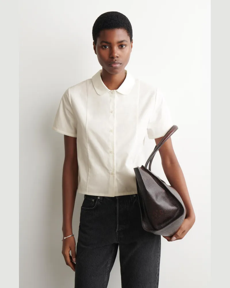 COS Hemd Aus Baumwoll-Popeline Mit Abgerundetem Kragen Weiß