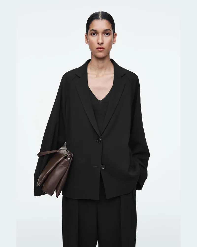 COS Fliessender Einreihiger Oversized-Blazer Schwarz
