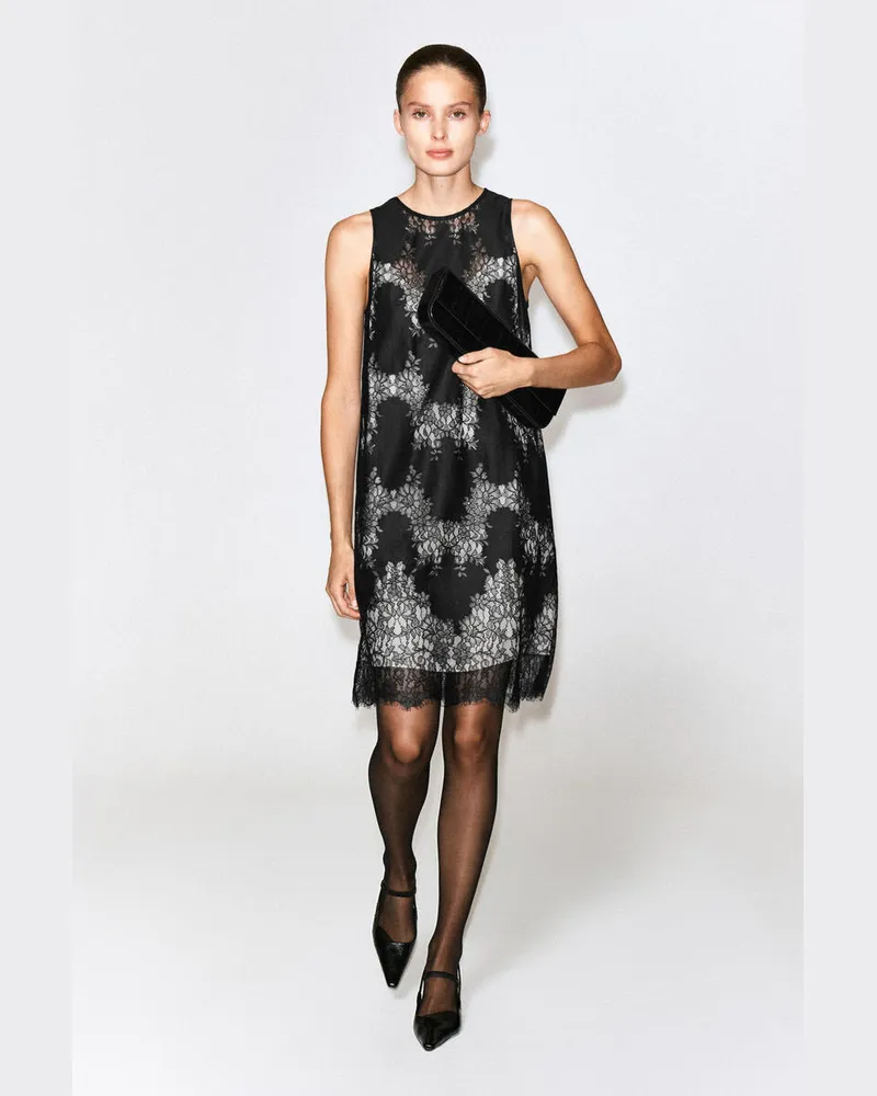 COS Ärmelloses Midikleid Aus Spitze Schwarz