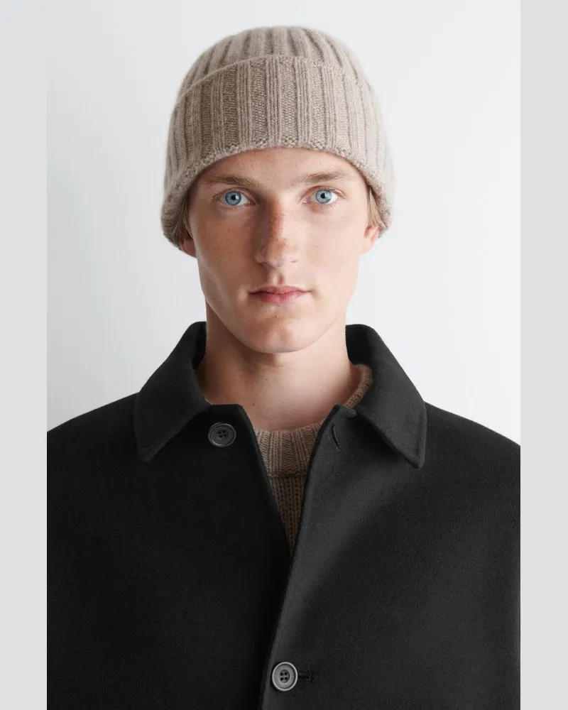 COS Breit Gerippte Strick-Beanie Aus Kaschmir Beige