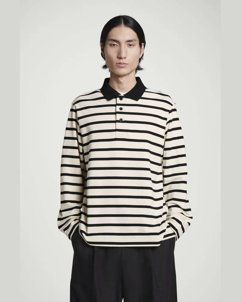 COS Gestreiftes Langärmliges Poloshirt Schwarz