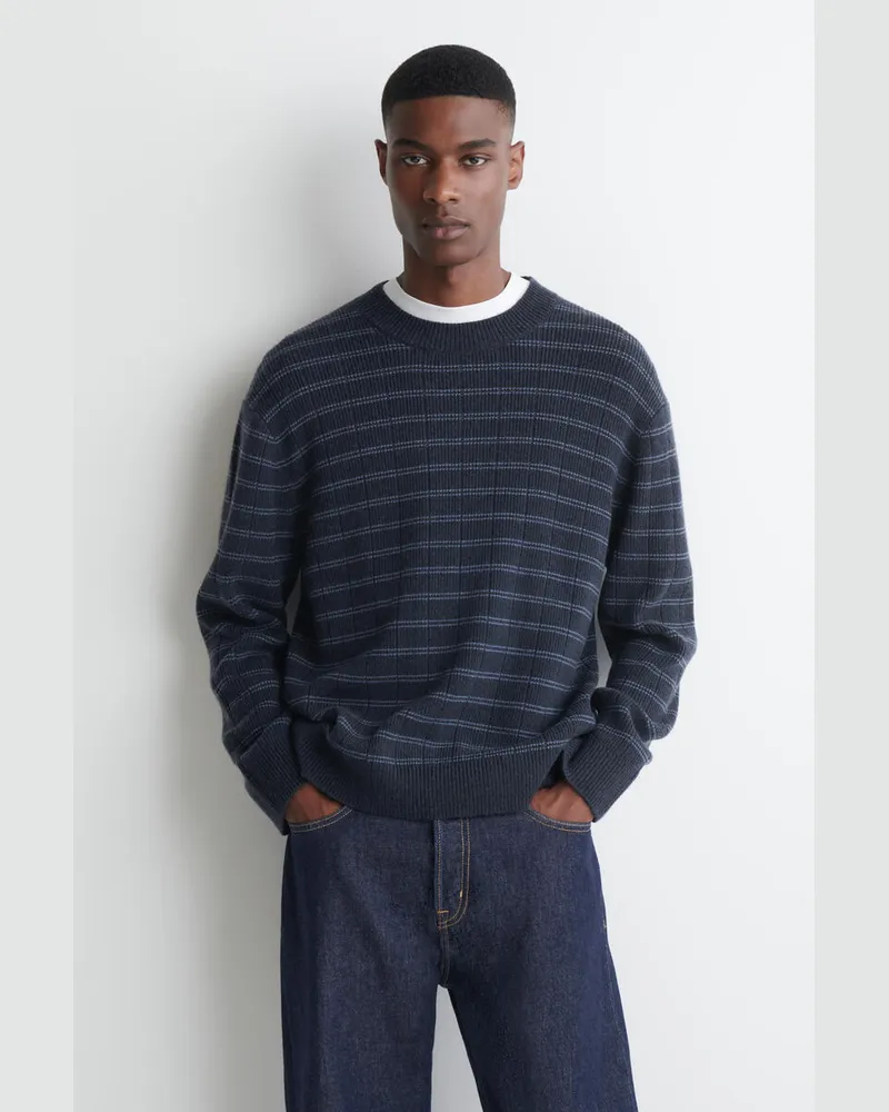 COS Gestreifter Pullover Aus Merinowoll-Kaschmir-Mix Blau
