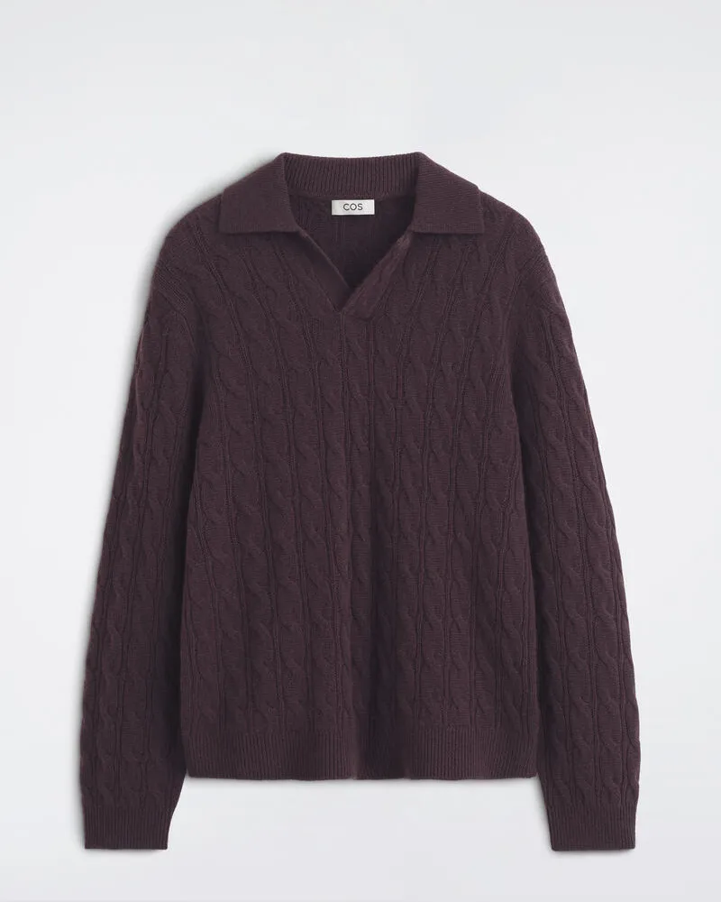 COS Polopullover Aus Kaschmir Mit Zopfstrickmuster Rot
