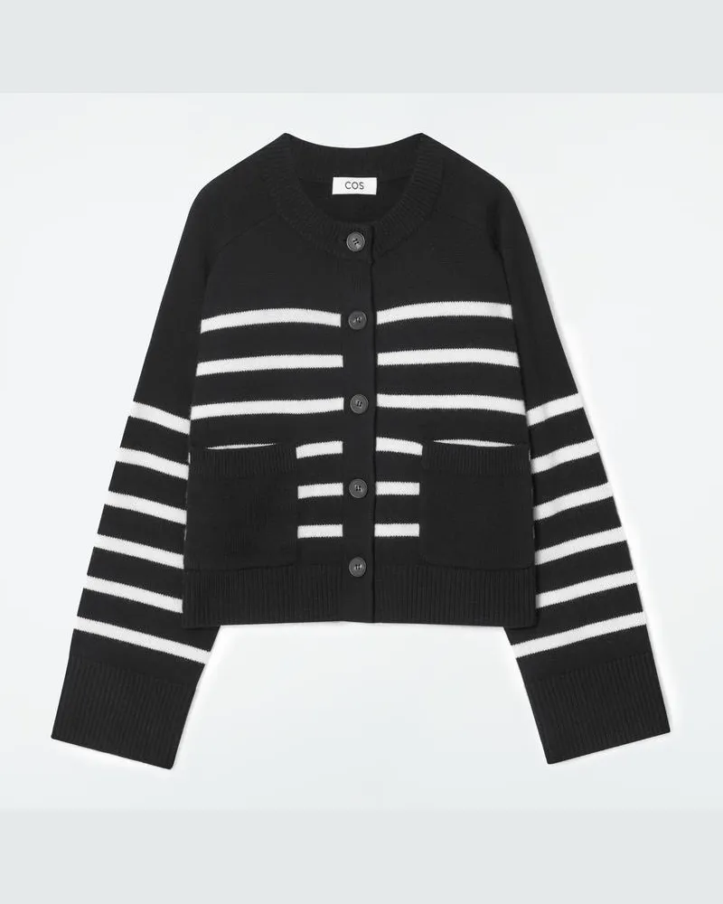COS Strickjacke Aus Wolle Mit Rundhalsausschnitt Schwarz