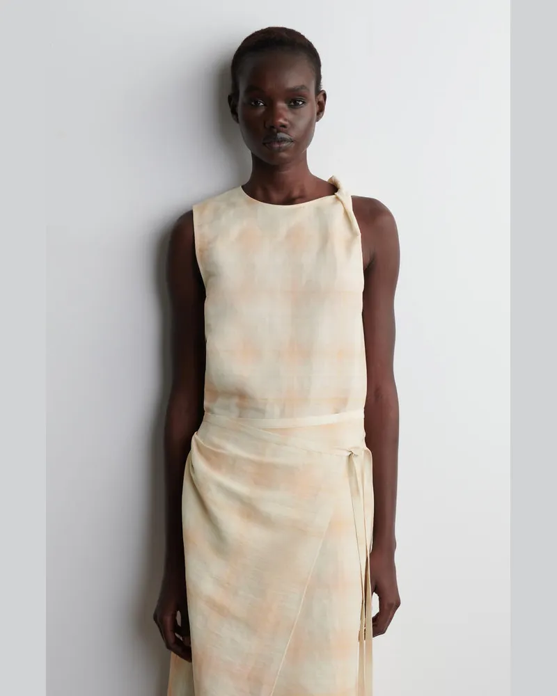 COS Checked Twisted-Shoulder Top Orange