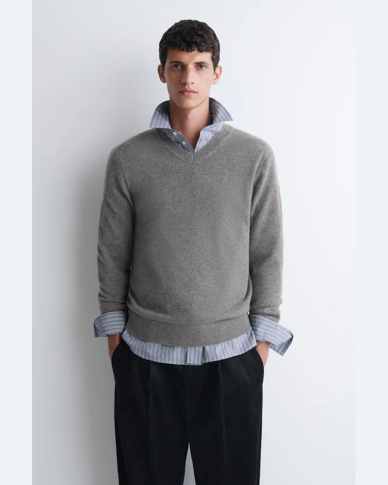 COS Pullover Aus Reinem Kaschmir Mit V-Ausschnitt Grau