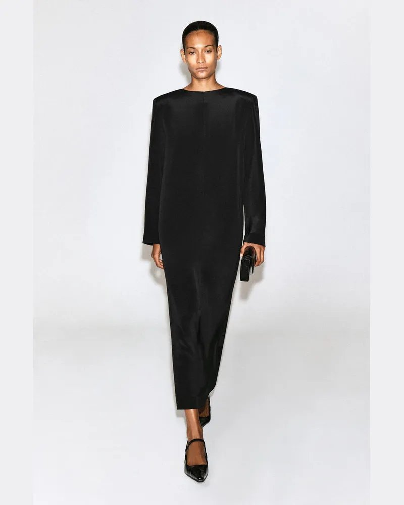 COS Maxikleid Aus Seiden-Crêpe Mit Knopfdetail Schwarz