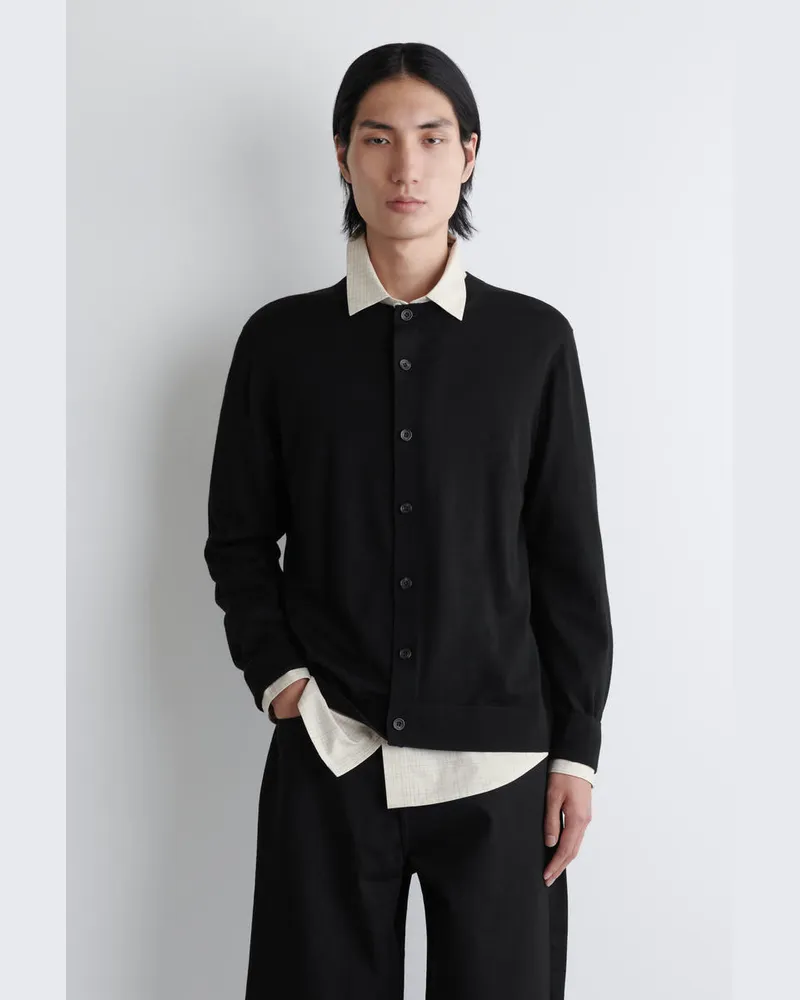 COS Strickjacke Aus Merinowolle Mit Rundhalsausschnitt Schwarz