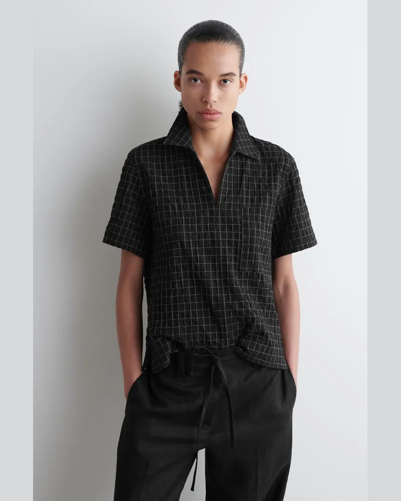 COS Kariertes Baumwollhemd Mit Offenem Kragen Schwarz