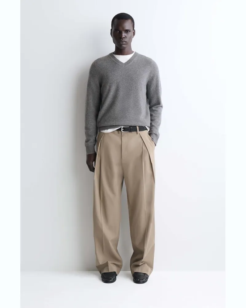 COS Lockere Baumwollhose Mit Weitem Bein Und Falten Beige