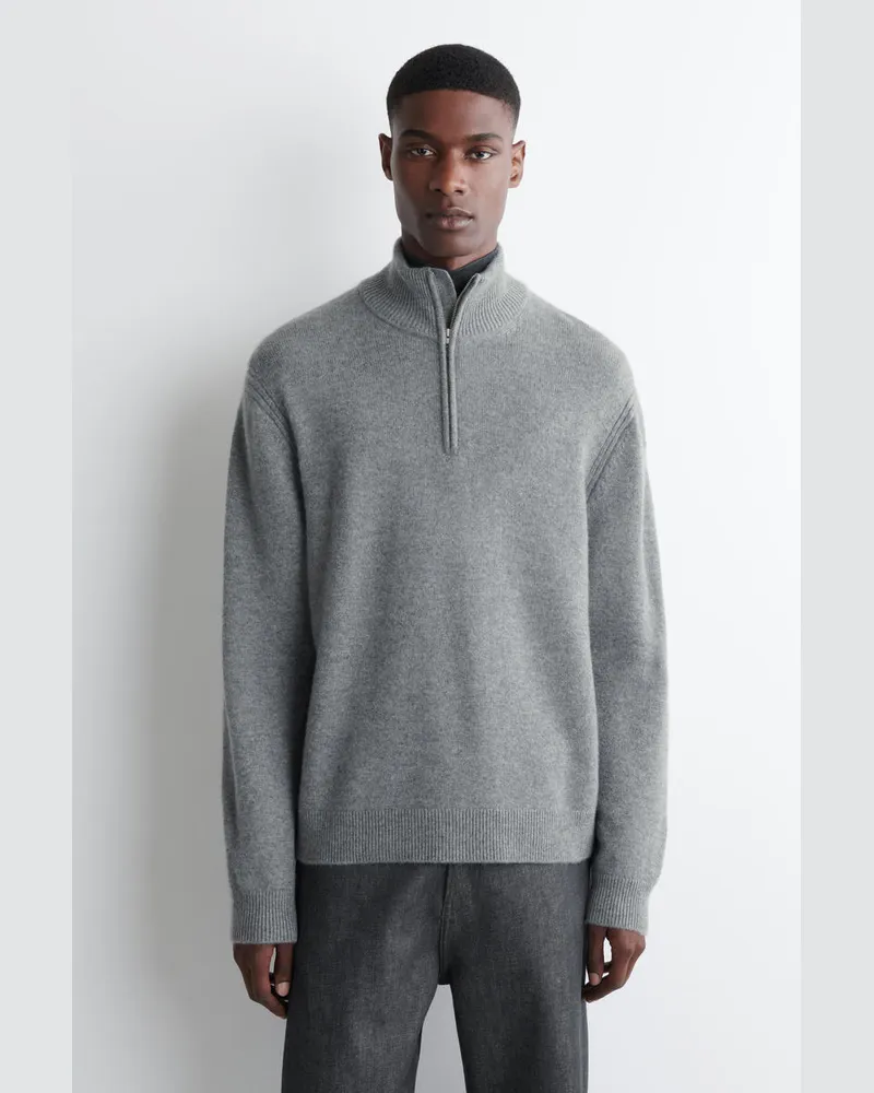 COS Kaschmirpullover Mit Kurzem Reissverschluss Grau