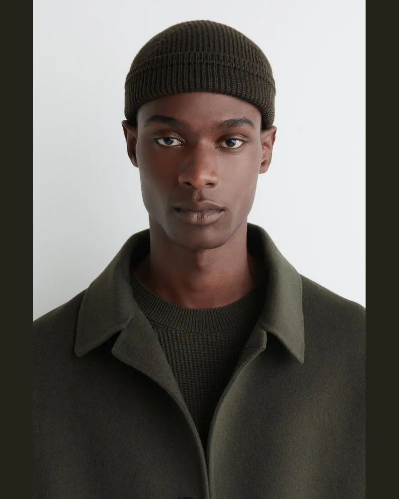 COS Gerippte Fisherman-Beanie Aus Woll-Baumwoll-Mix Grün