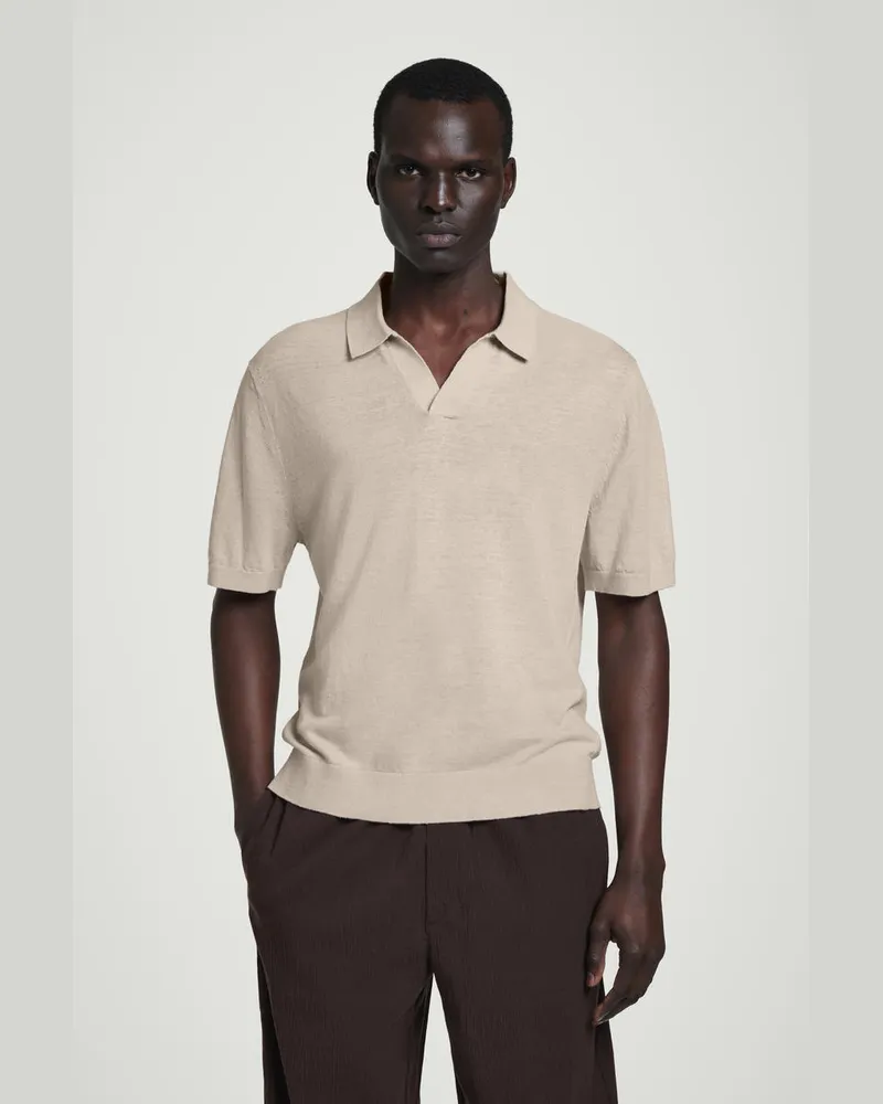 COS Gestricktes Poloshirt Aus Leinen Beige