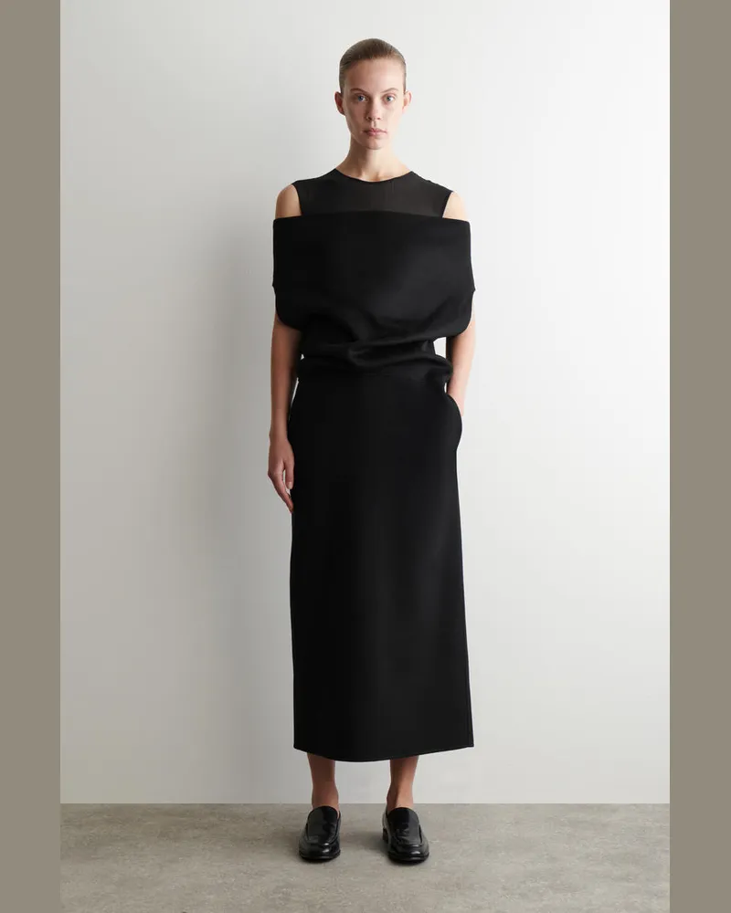 COS Schulterfreies Kleid Aus Woll-Seiden-Mix Schwarz