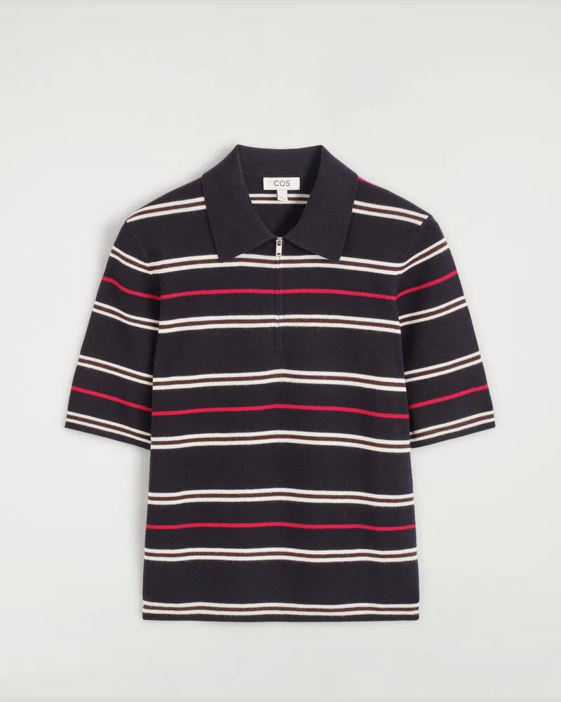 COS Poloshirt Aus Merinowolle Mit Reissverschluss Blau
