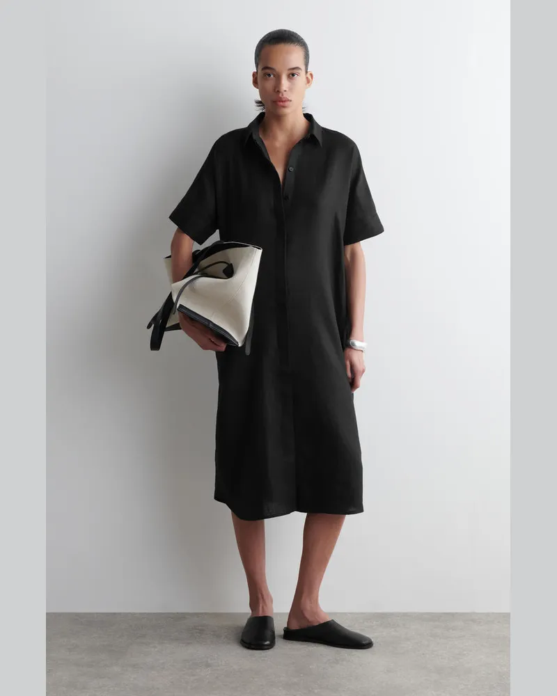 COS Hemdkleid Aus Leinen In Midilänge Schwarz