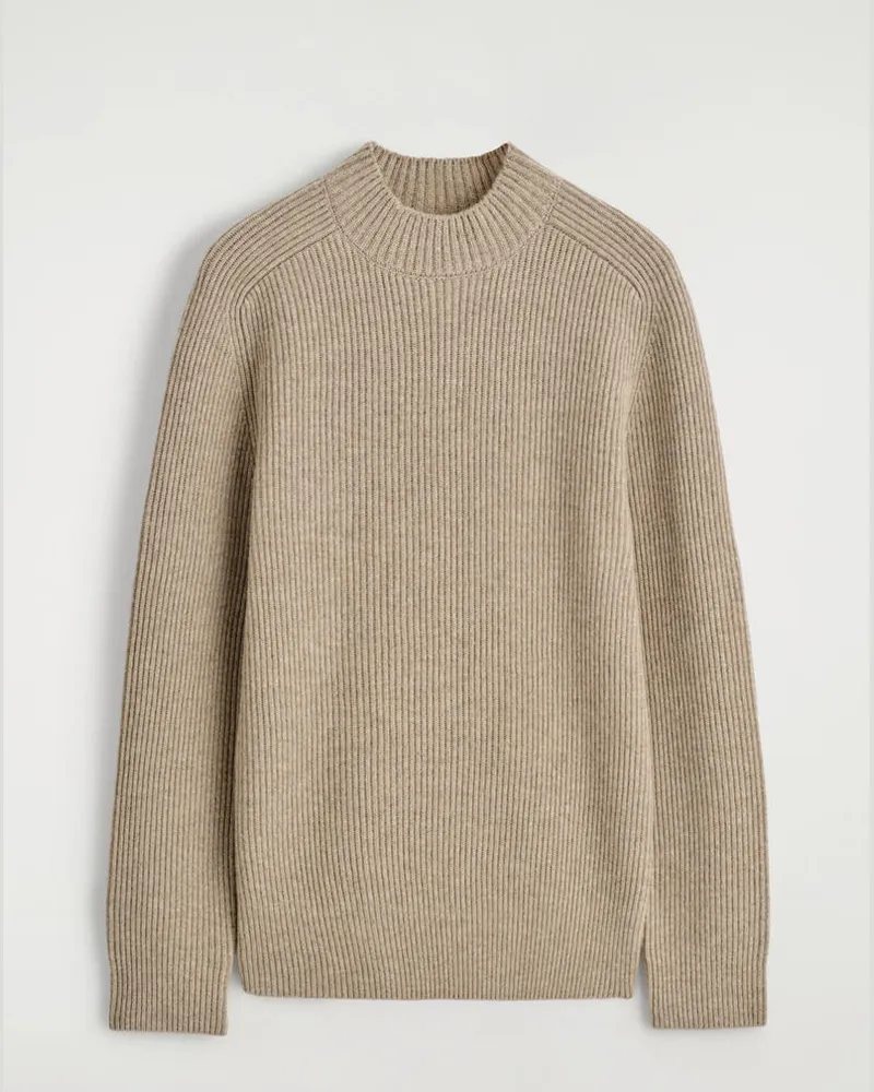 COS Gerippter Wollpullover Mit Kragen Beige