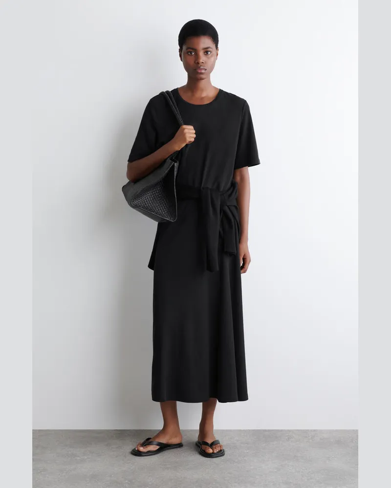 COS Drapiertes Midikleid Aus Baumwolle Schwarz