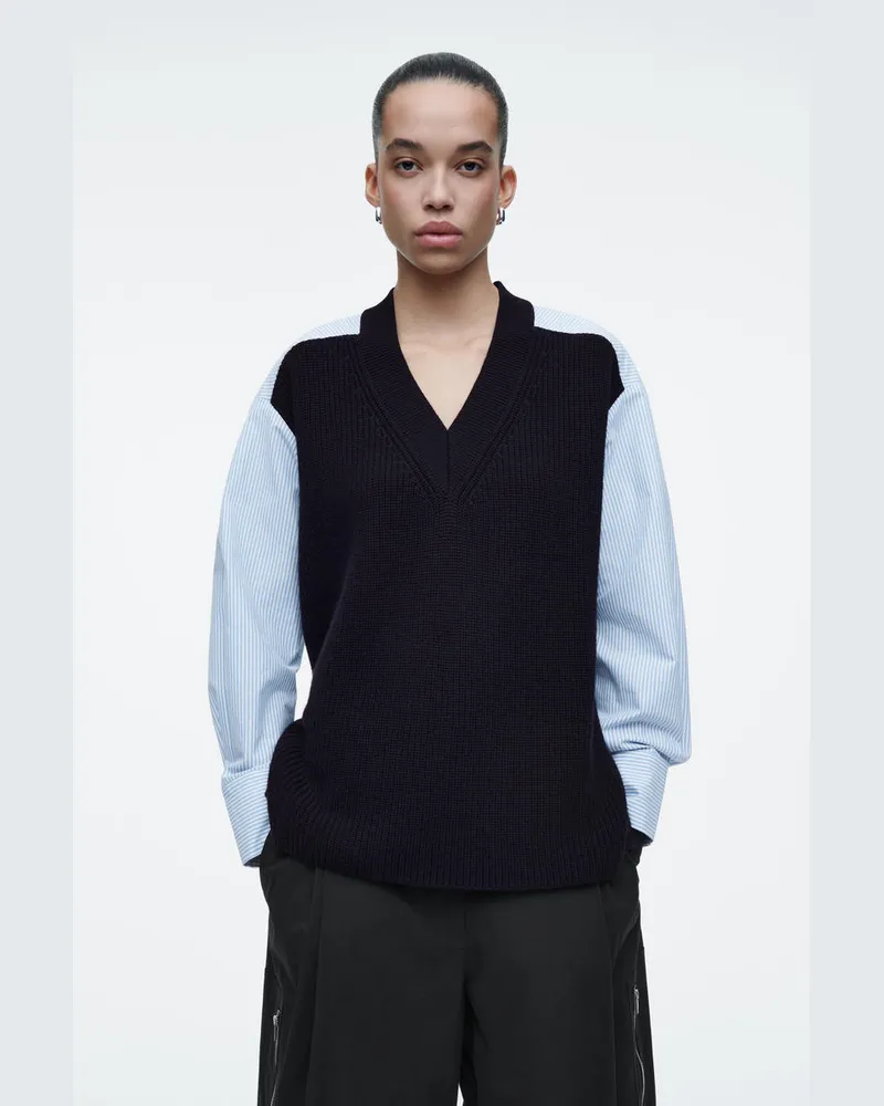 COS Dekonstruierter Wollpullover Mit Popeline Blau