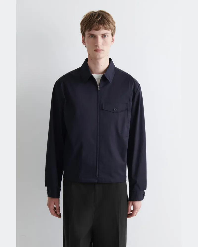 COS Hemdjacke Aus Baumwolle Mit Reissverschluss Blau