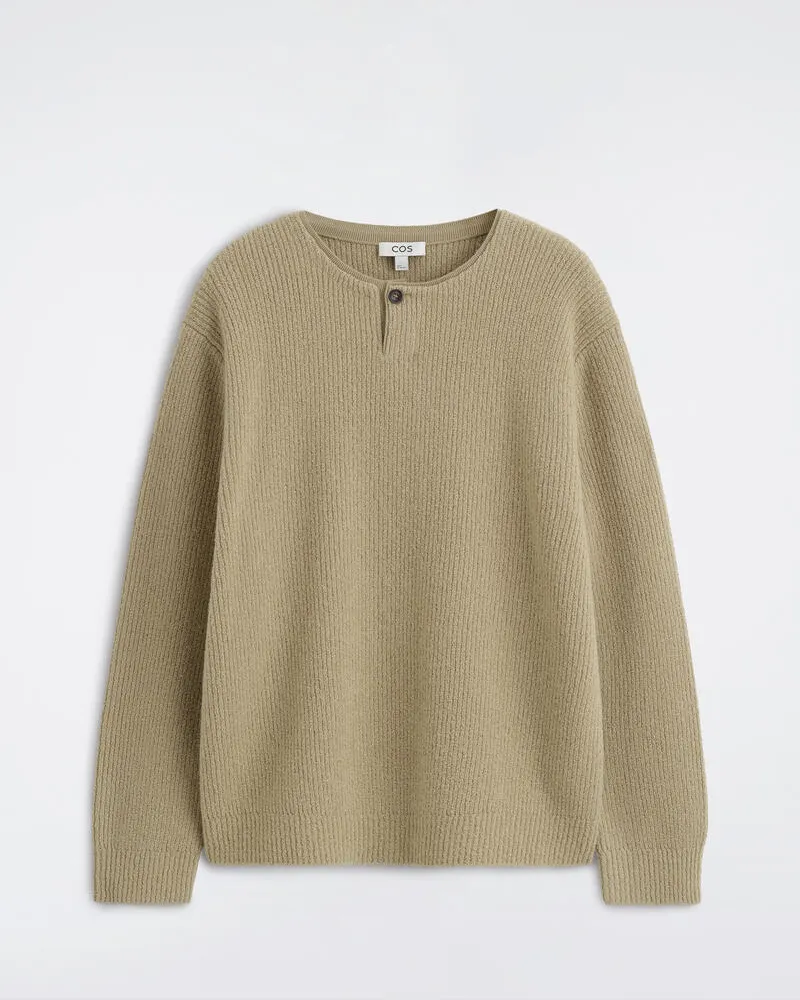 COS Henley-Pullover Aus Bouclé Aus Woll-Mix Beige