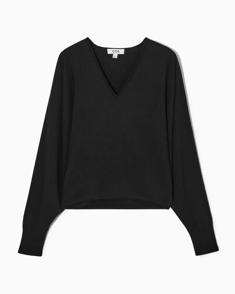 COS Pullover Aus Merinowolle Mit V-Ausschnitt Schwarz