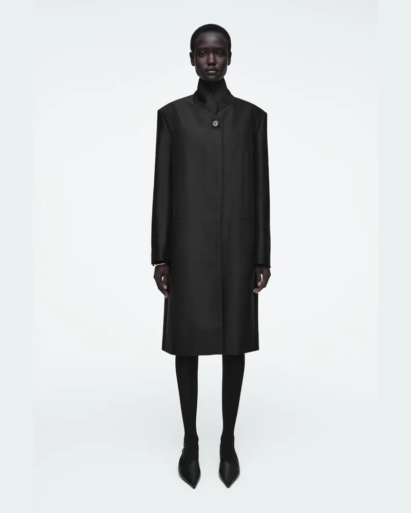 COS Einreihiger Mantel Aus Wolle Und Satin Schwarz