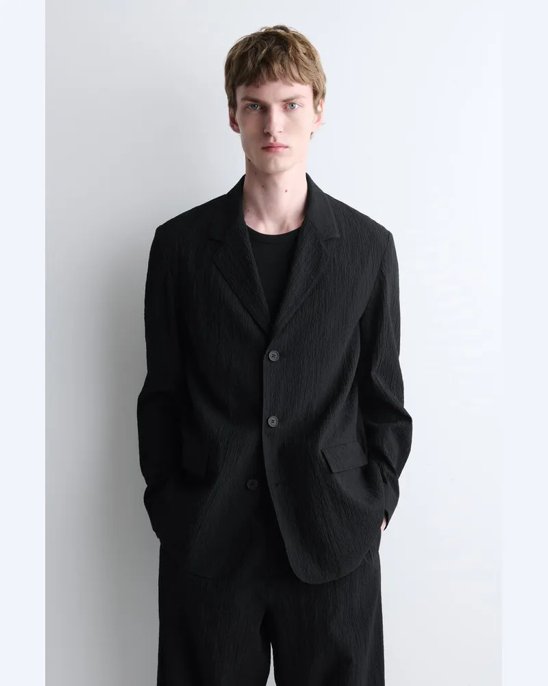 COS Unstrukturierter Blazer Aus Seersucker Schwarz
