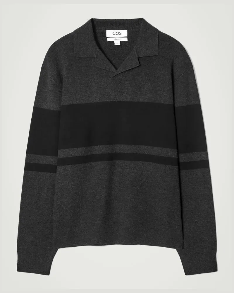 COS Gestreiftes Poloshirt Aus Doubleface-Strick Grau