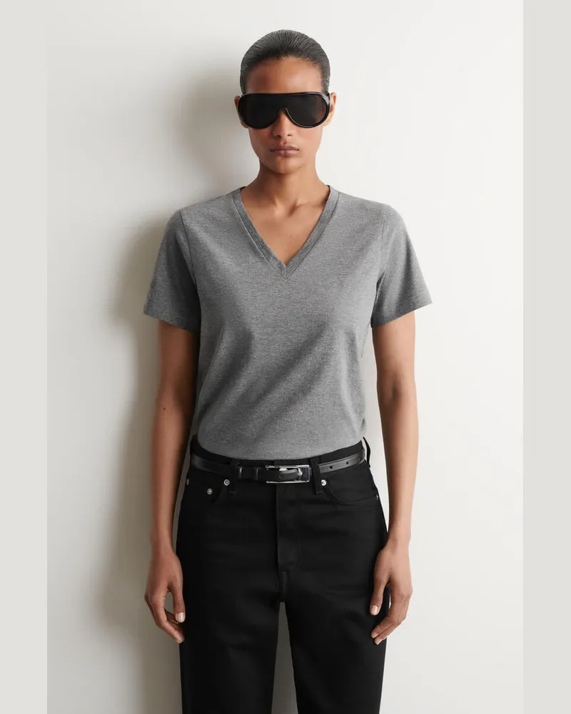 COS T-Shirt Aus Baumwolle Mit V-Ausschnitt Grau