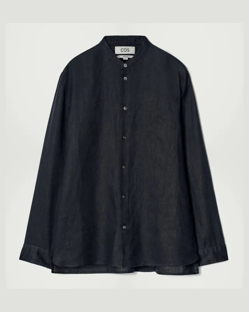 COS Leinenhemd Mit Grandad-Kragen Blau