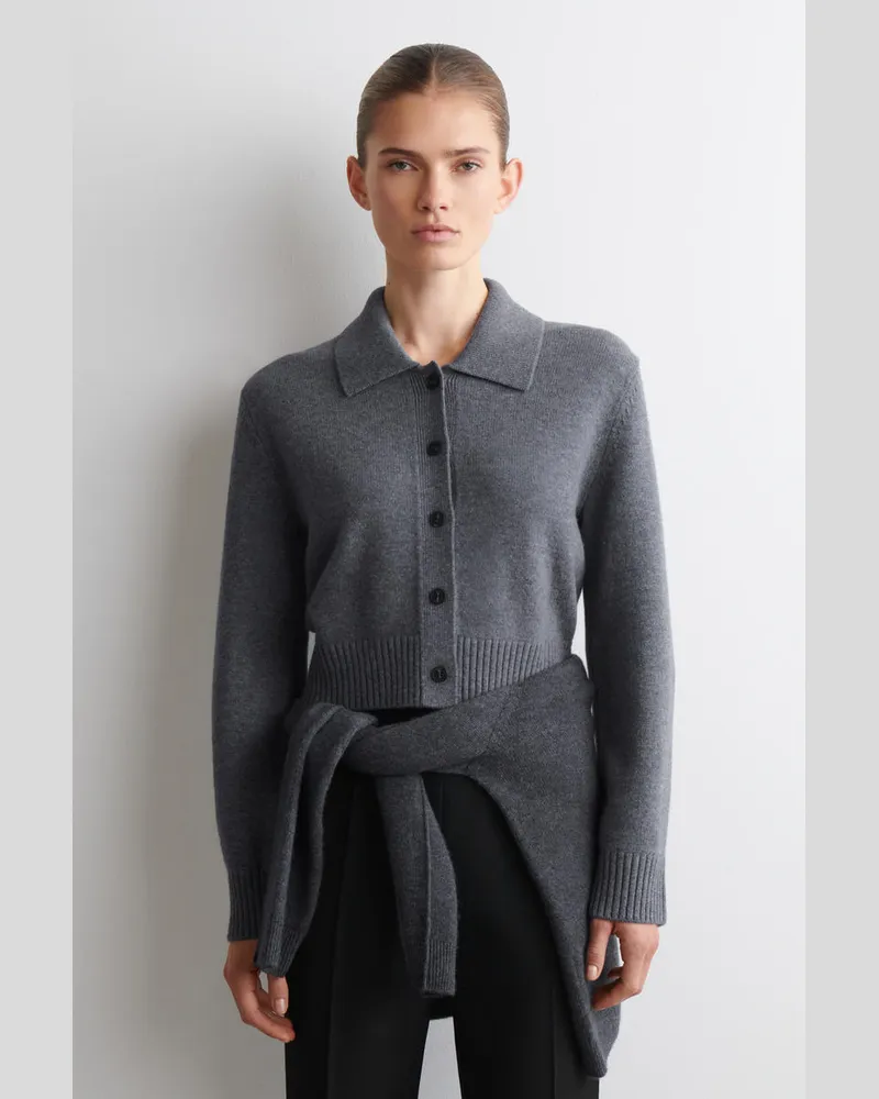 COS Strickjacke Aus Merinowolle Mit Kragen Grau