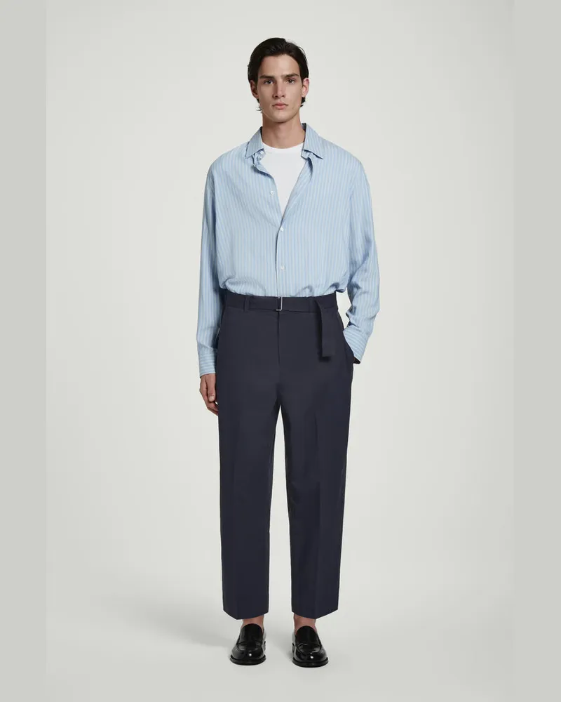 COS Schmal Zulaufende Baumwollhose Mit Gürtel Blau