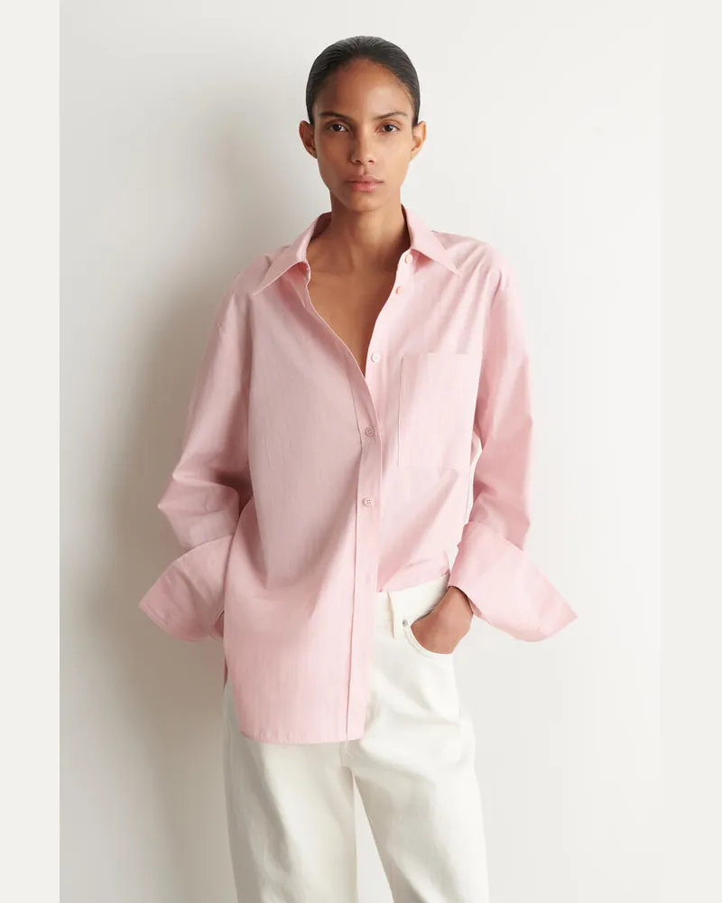 COS Gestreifte Baumwollbluse Rosa
